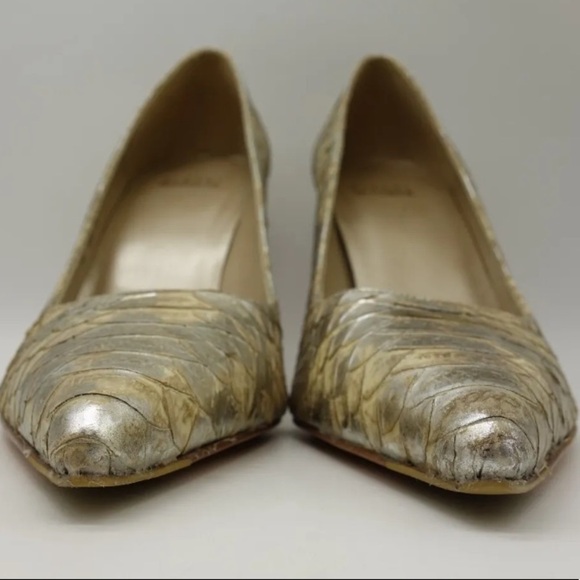Stuart Weitzman Metallic Gold Snakeskin Heels Pumps stiletto shoes almost new 10 - Picture 5 of 13